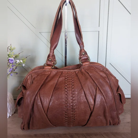 Lucky Brand Brown Leather Shoulder Bag with Woven Center - Picture 3 of 15